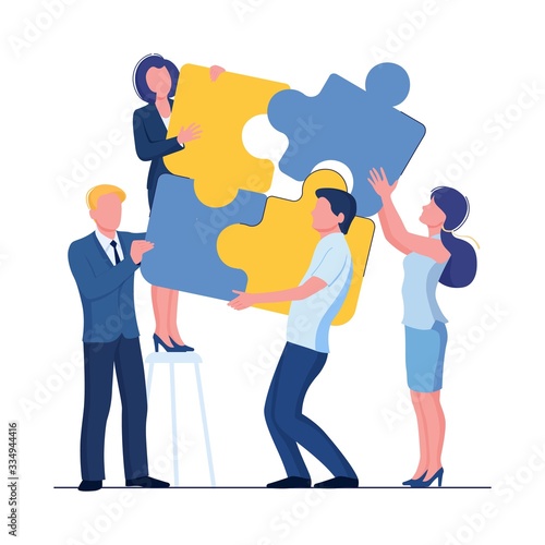 Puzzle team concept. Business person teamwork for success. Vector
