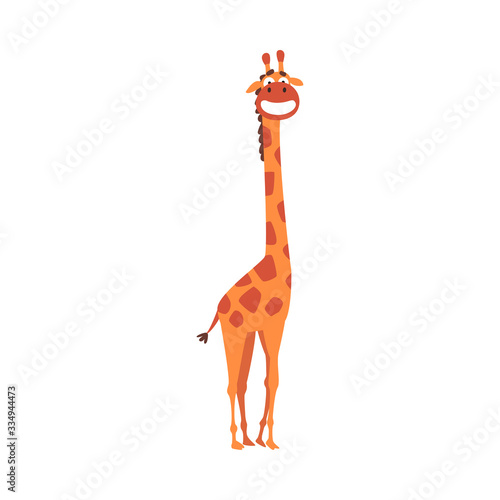Funny Smiling Giraffe African Animal Cartoon Character Vector Illustration