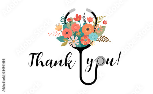 Thank you, doctor and nurse - COVID-19 pandemic concept, vector illustration stock illustration