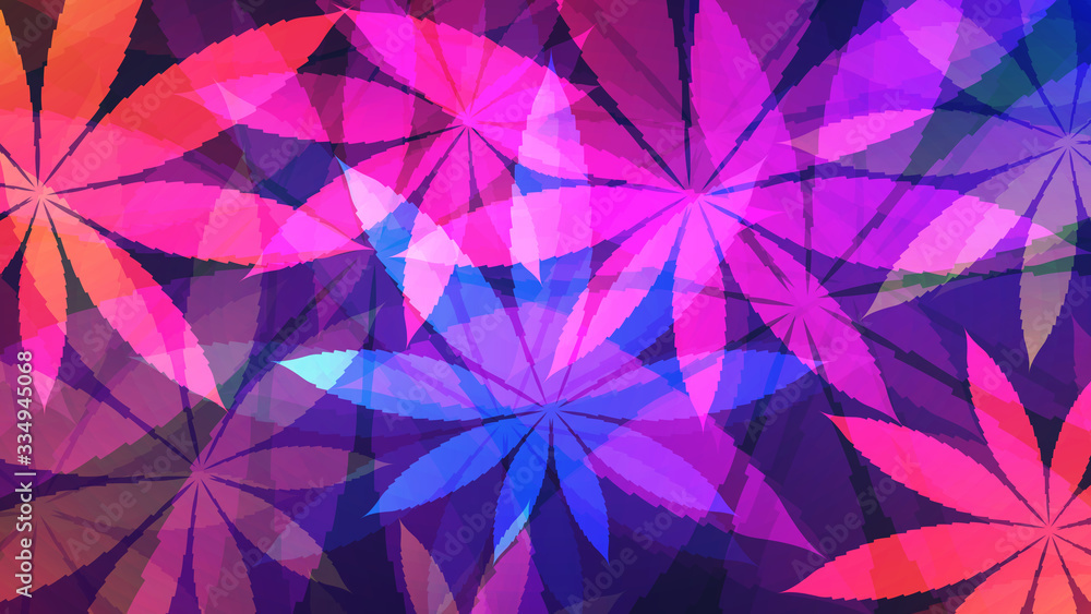 Fototapeta premium Cannabis background. Vector illustration of glowing neon colored abstract cannabis