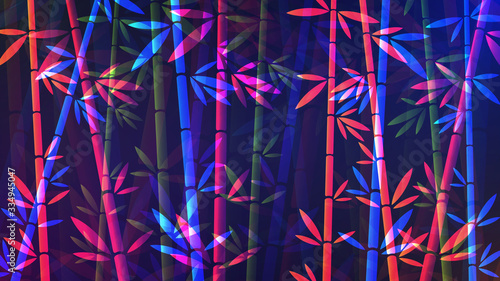 Bamboo background. Vector illustration of glowing neon colored abstract bamboo forest