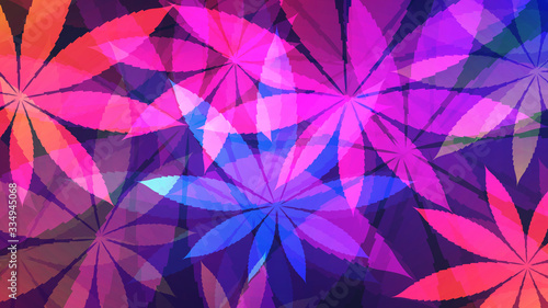 Cannabis background. Vector illustration of glowing neon colored abstract cannabis