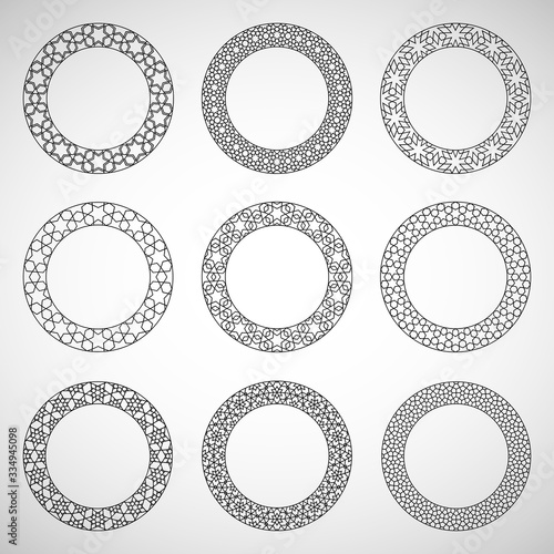 Round islamic ornament elements set. Vector illustration of round islamic ornamental geometric patterns