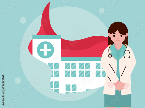 doctor hero, female physician with stethoscope cape in hospital