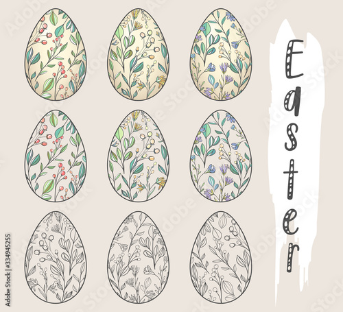 Set of Easter eggs, outline, stroke.