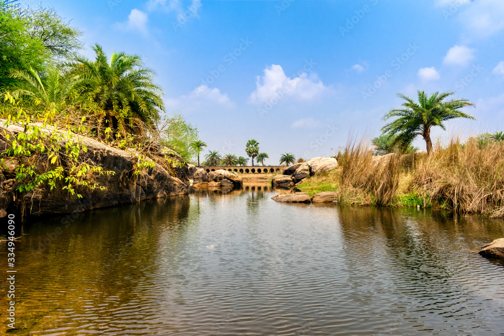 urban Indian landscape with rivers, stones and bridge urban Indian landscape with rivers, stones and bridge