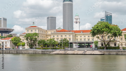 View of Singapore River with Asian Civilisation Museum and old civic district in background timelapse hyperlapse photo