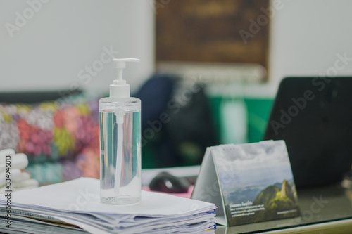 Wallpaper Mural Alcohol gel hand washing and cleaning for Corona virus prevention in office Torontodigital.ca