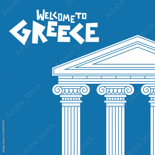 Greece welcome card with ancient greek temple. Illustration, banner