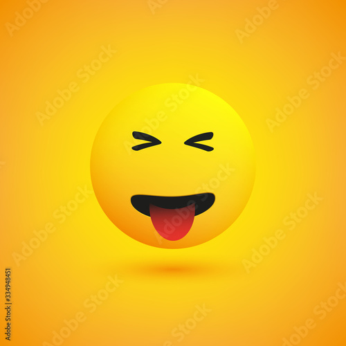 Simple Cheeky or Playful Emoticon on Yellow Background - Vector Design