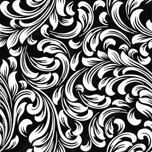 Damask wallpaper.  vector background. Black and white texture. Floral ornament