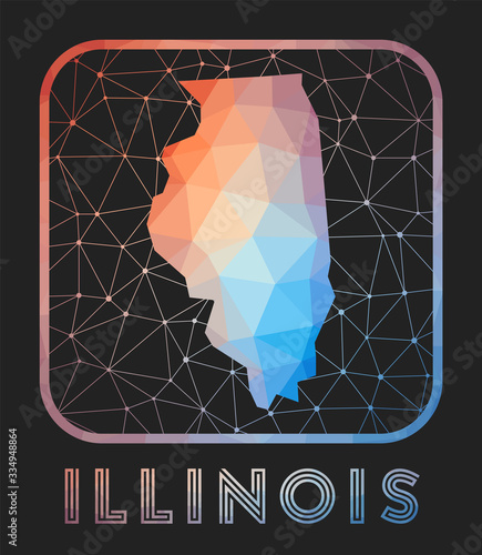 Illinois map design. Vector low poly map of the US state. Illinois icon in geometric style. The US state shape with polygonal gradient and mesh on dark background.