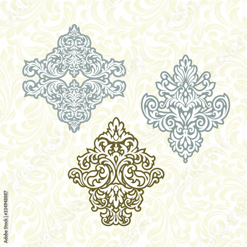 Damask wallpaper. vector background. Black and white texture. Floral ornament