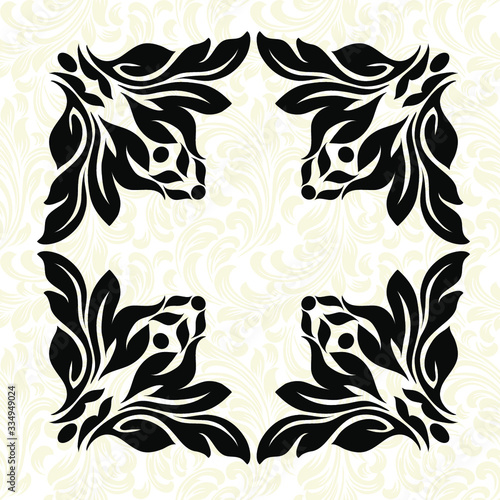 Damask wallpaper.  vector background. Black and white texture. Floral ornament
