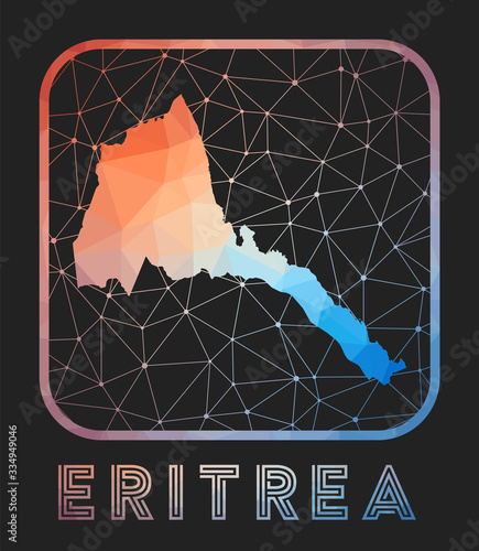 Eritrea map design. Vector low poly map of the country. Eritrea icon in geometric style. The country shape with polygonal gradient and mesh on dark background.