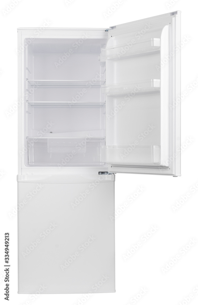 Fototapeta premium Refrigerator Isolated on White Background. Modern Kitchen and Domestic Major Appliances
