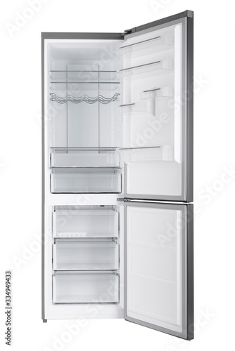 Refrigerator Isolated on White Background. Modern Kitchen and Domestic Major Appliances