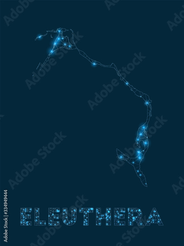 Eleuthera network map. Abstract geometric map of the island. Internet connections and telecommunication design. Modern vector illustration.