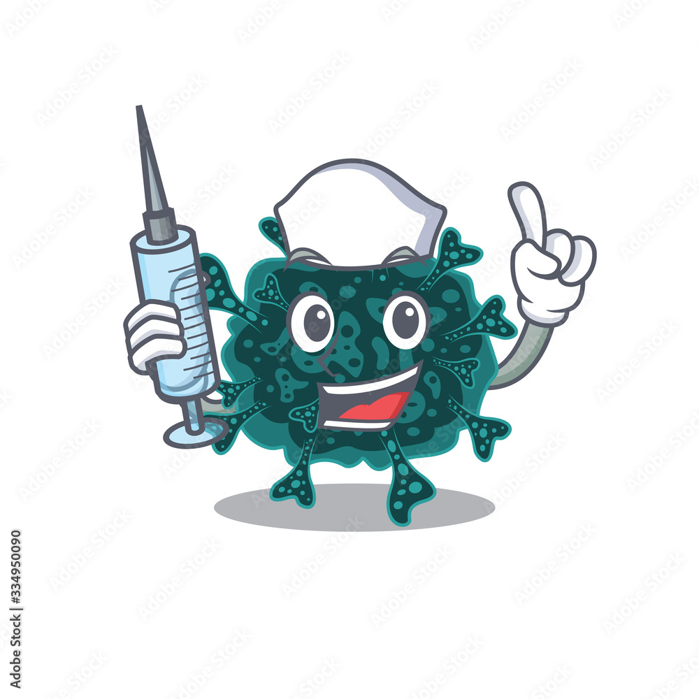 A nice nurse of herdecovirus mascot design concept with a syringe A nice nurse of herdecovirus mascot design concept with a syringe