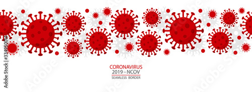 Coronavirus - 2019 - nCoV. Covid 19 seamless Banner with Coronavirus Bacteria Cell header Icons. Corona virus header infection concept Vector illustration. photo
