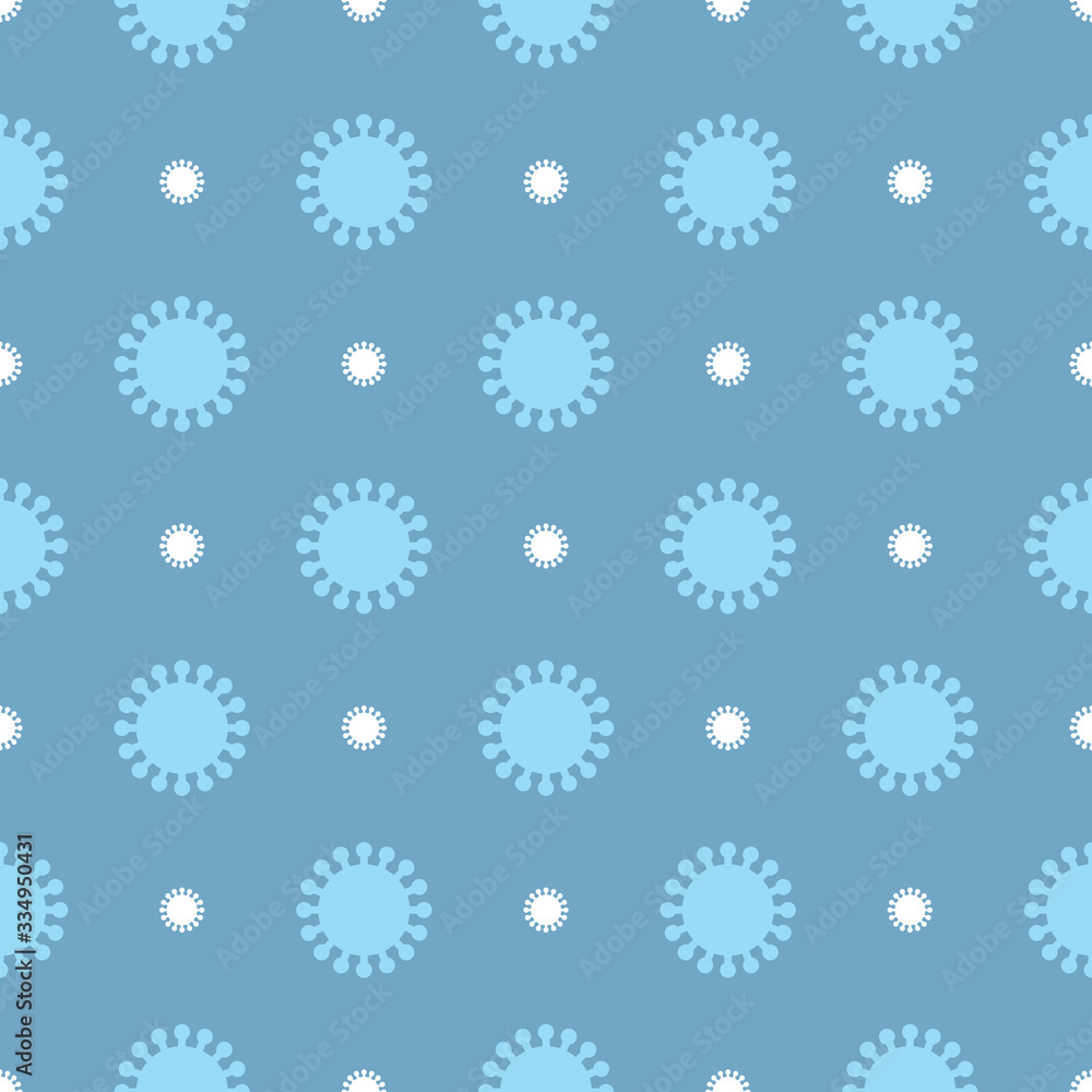 Blue and white Coronavirus shapes seamless pattern on dark blue background. Virus cells vector pattern background illustration. Blue and white Coronavirus shapes seamless pattern on dark blue background. Virus cells vector pattern background illustration.