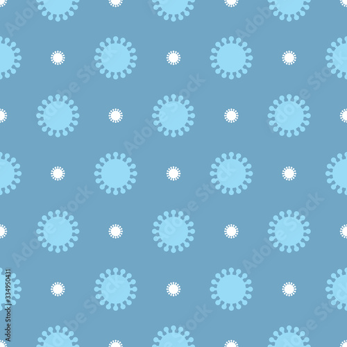Blue and white Coronavirus shapes seamless pattern on dark blue background. Virus cells vector pattern background illustration.