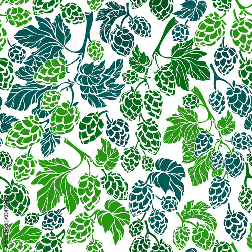 Hop corn. Vector seamless pattern. Organic beer.