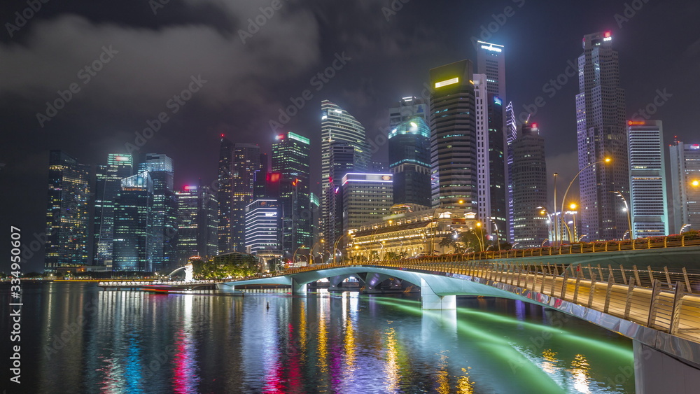 Esplanade bridge and downtown core skyscrapers in the background Singapore night timelapse hyperlapse Esplanade bridge and downtown core skyscrapers in the background Singapore night timelapse hyperlapse