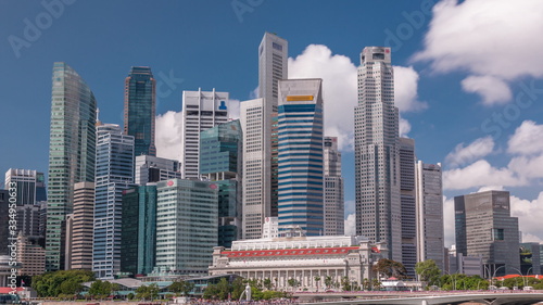Business Financial Downtown City and Skyscrapers Tower Building at Marina Bay timelapse, Singapore,