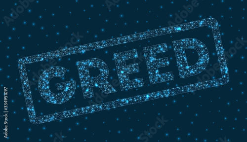 Greed word in digital style. Glowing geometric greed badge. Classy vector illustration.