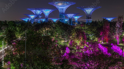 Fotografia, Obraz Futuristic view of amazing illumination at Garden by the Bay night timelapse in Singapore