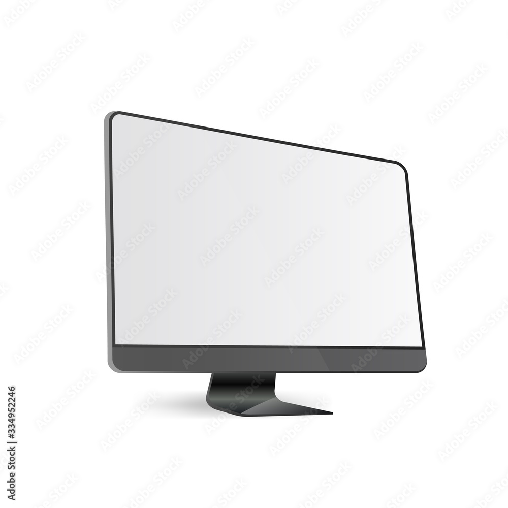 Vector illustration of a black monitor. Modern monitor on a metal base. Separately on a white background. Vector illustration of a black monitor. Modern monitor on a metal base. Separately on a white background.
