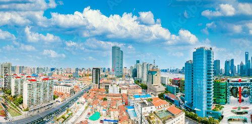 The city scenery along the Huangpu River in Shanghai, China