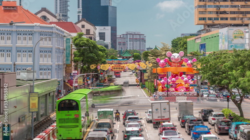 Photography Aerial view of traffic on Eu Tong Sen Street and new bridge road all the way to
