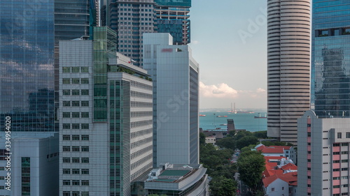 Aerial cityscape of Singapore downtown of modern architecture with skyscrapers timelapse