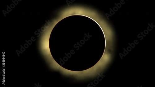 Motion graphic: total solar eclipse of the sun, dark silhouette of moon photo