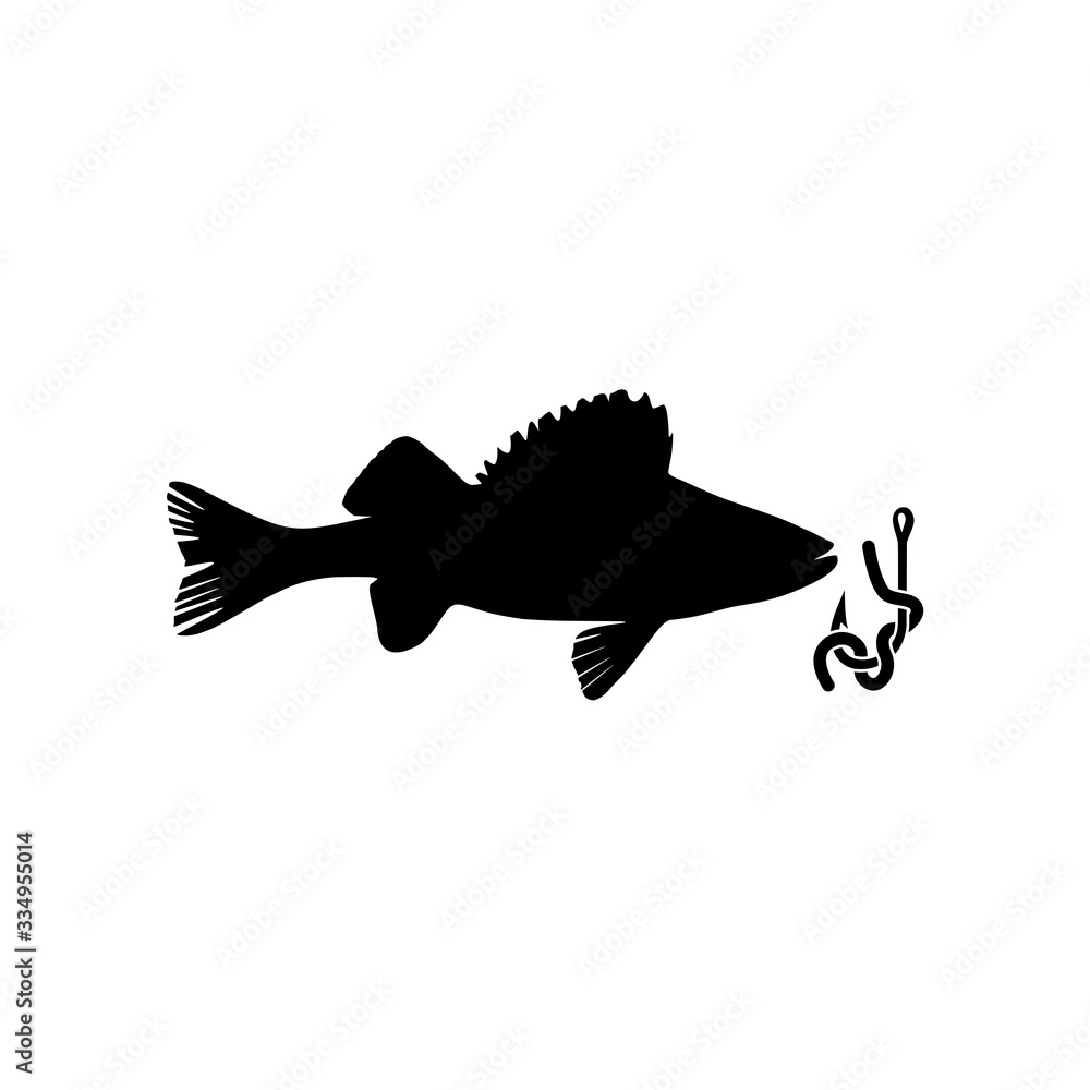 Fish and hook glyph icon on white background Fish and hook glyph icon on white background