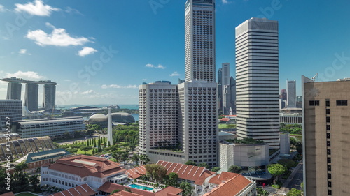 Photography A beautiful morning panorama with Marina Bay area and skyscrapers city skyline aerial timelapse hyperlapse