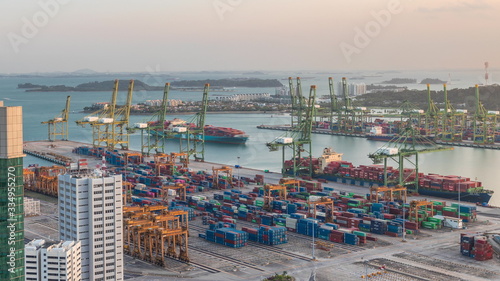 Commercial port of Singapore aerial timelapse.