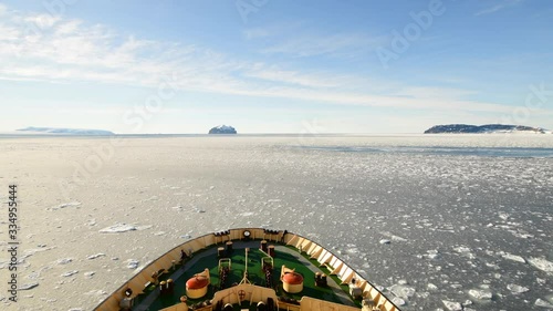 Travel on the icebreaker in the ice, Antarctica photo