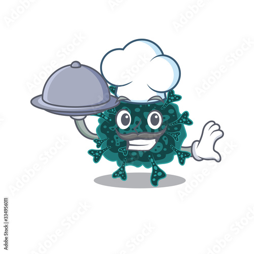 Herdecovirus chef cartoon character serving food on tray