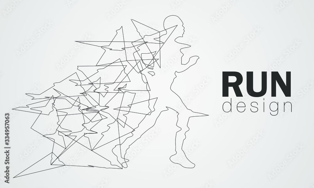 Fototapeta premium Running man with triangles line. Network digital connection. Minimal template design for poster, cover, brochures, flyers, presentations, logo, print. Transformation technology business.