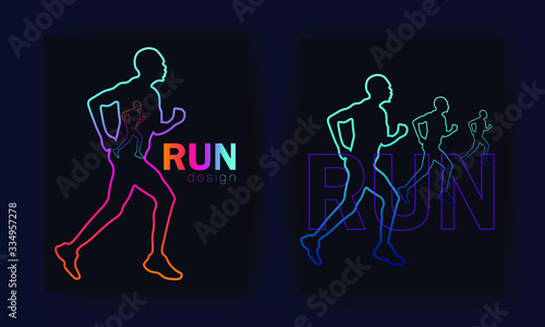 Running marathon for banner, poster, cover, brochures, flyers, presentations, logo, print. Silhouettes people with lines. Sports invitation template. Abstract race dynamic sportsman.