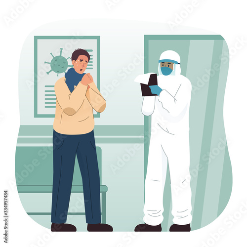 Sick people with symptoms of coronavirus visit doctor