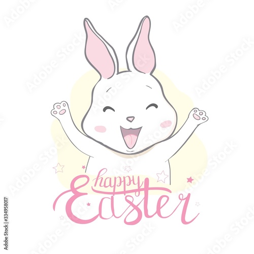Cartoon little bunny holding Easter egg