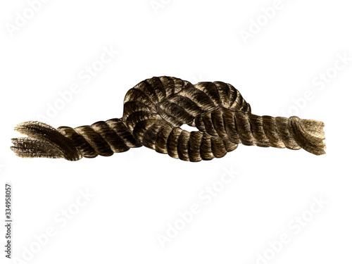 watercolor illustration. hand painted. isolated piece of rope tied in a knot on a white background. 