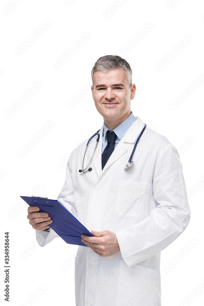 Doctor holding a patient file or medical notes Doctor holding a patient file or medical notes