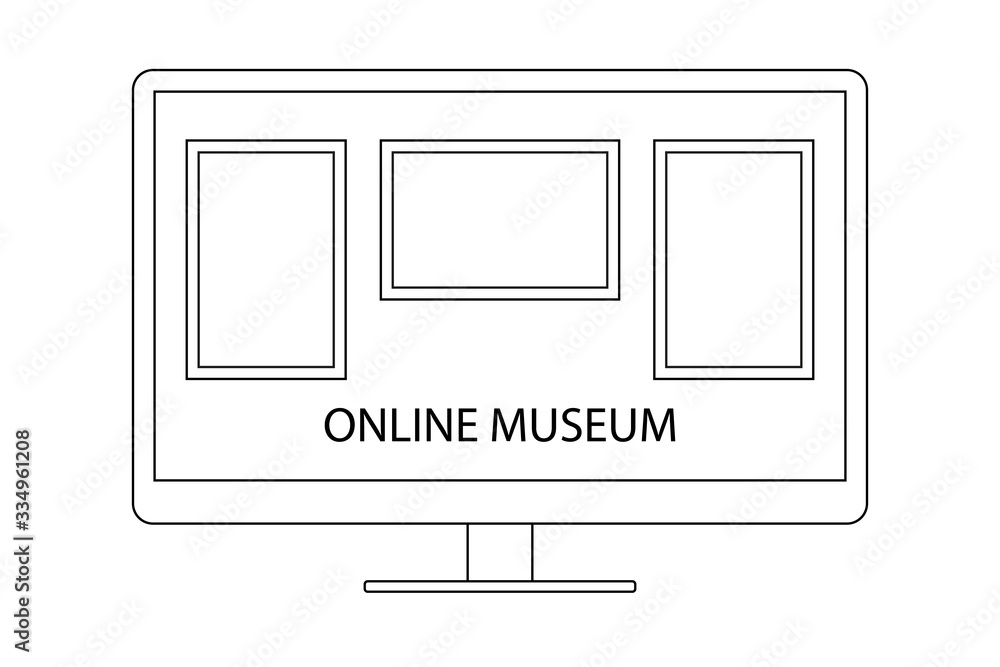 Online museum concept. Art gallery icon. Vector illustration. Online excursion concept. Virtual art gallery or museum. Vector icon in line style Online museum concept. Art gallery icon. Vector illustration. Online excursion concept. Virtual art gallery or museum. Vector icon in line style