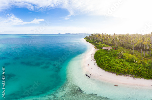 Aerial view Banyak Islands Sumatra tropical archipelago Indonesia, coral reef white sand beach. Top travel tourist destination, best diving snorkeling. © fabio lamanna