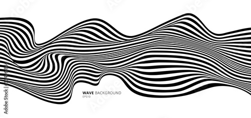 Abstract stripes black and white optical art wave line background